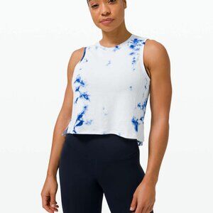 Lululemon, barely worn, 4, White/Regatta Blue, Tie Dye, Train to Be Tank, Crop